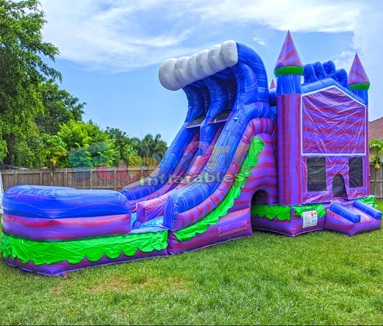 
Commercial kids dual lane tropical jump combo waterslide pool obstacle bouncy castle bouncer inflatable water slide bounce house  (1600164577056)