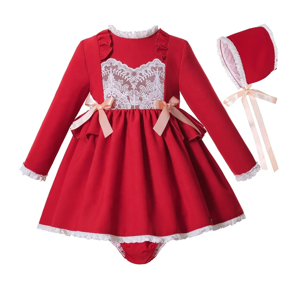 Pettigirl popular Red Fashionable Custom Brand  Little Baby Girl Winter Sets 3 Piece Clothing 2023