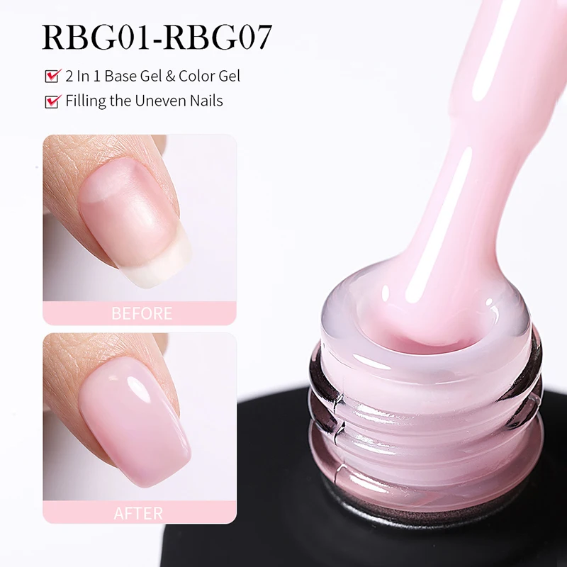 BORN PRETTY Profesional Milky Rubber Base Coat Gel Nail Polish Non-Toxic Scentless Camouflage Color Ruber Base 15ml