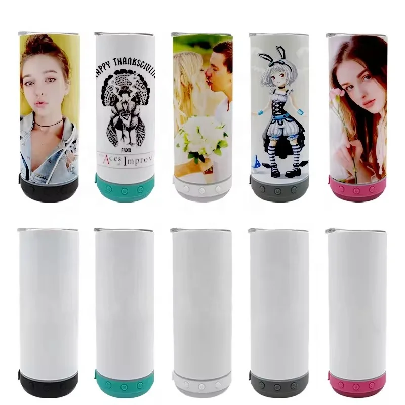 Sublimation Smart bluetooth Music tumblers 20oz wireless USB Charge straight thermos with bluetooth speaker