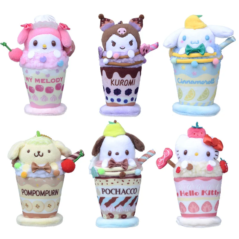 Cute Sanrios Parfait Plush Melody Ice Cream Cone Plush Keychains Pochacoo Soft Toys for Schoolbag Pendants for Students Girls