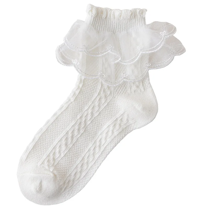 Q30901  2 Layer Princess Socking Baby Girls Double Layer Lace Frilly  Bowknot Ruffle trim Socks  Teen girls Socks