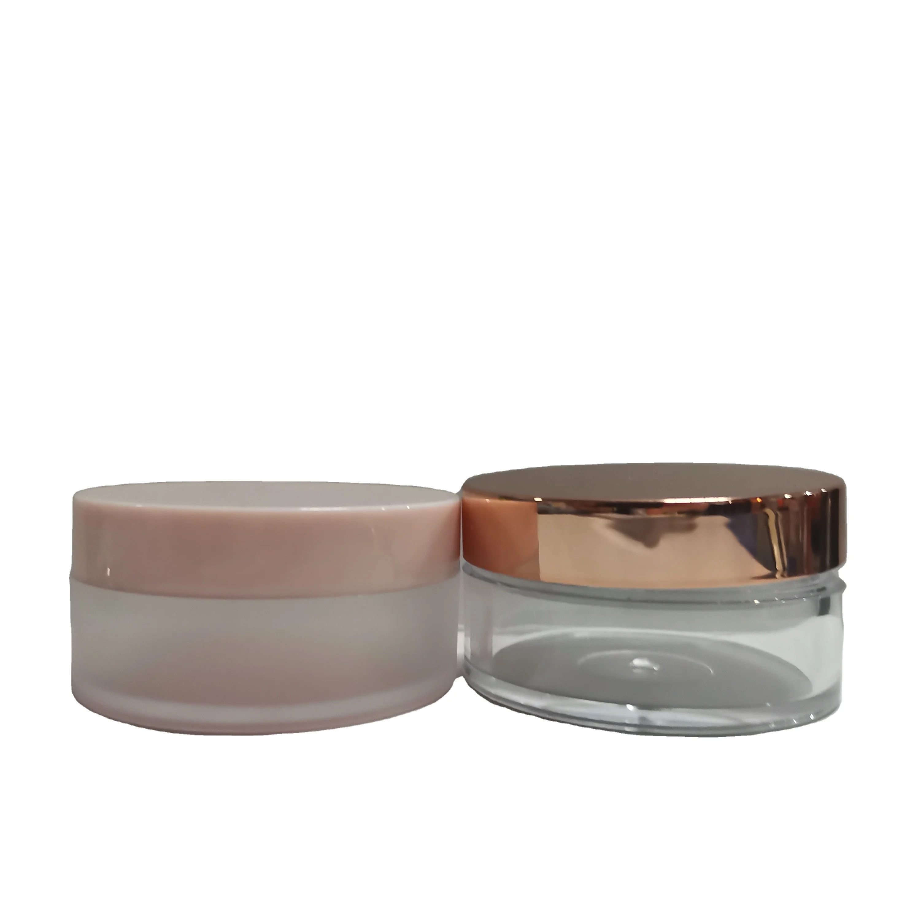 Hot sale  plastic recycled  PCR matte frosted 10 ml Cosmetic Packaging rose gold lid Plastic Face Cream Empty Jar