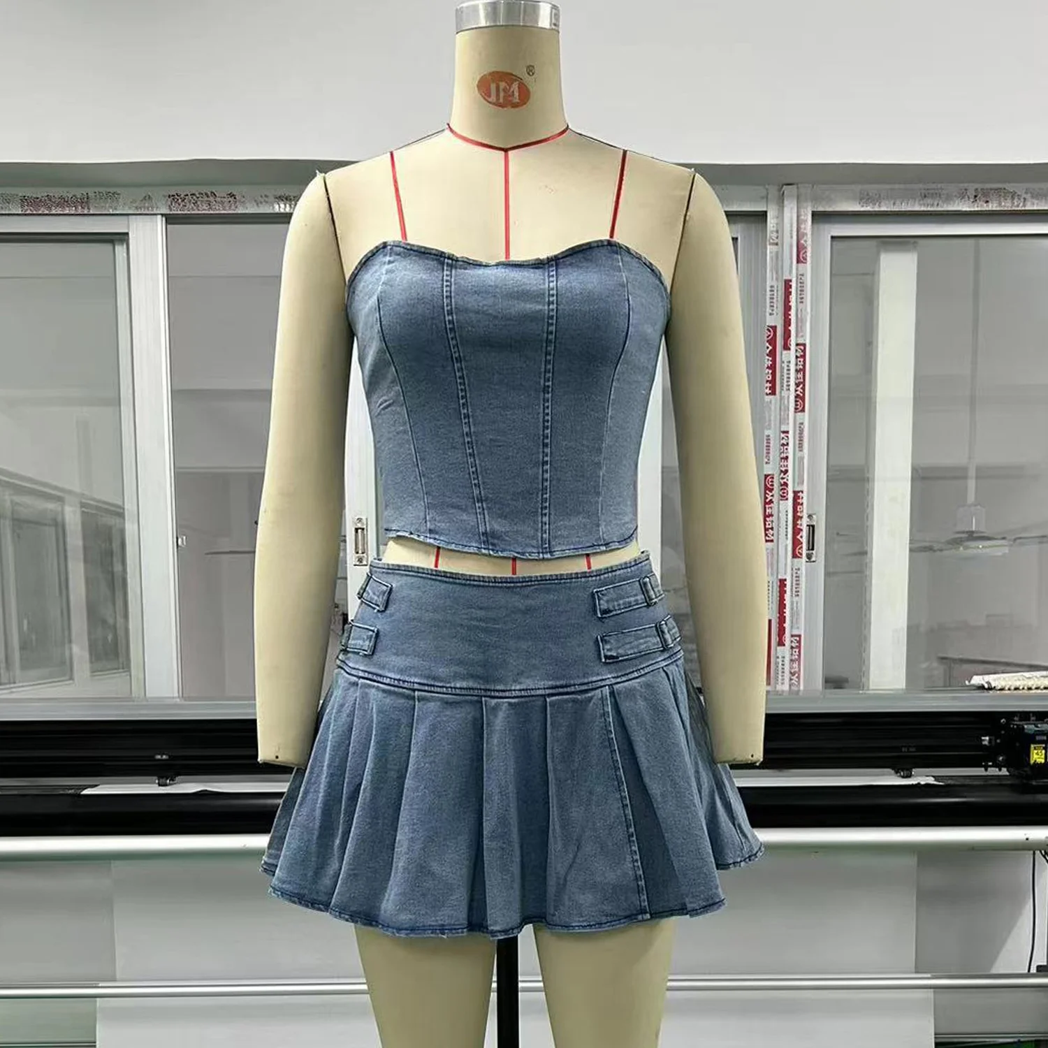 Sexy Blue Denim Jeans Set Crop Top and Mini Skirt 2 Piece Set