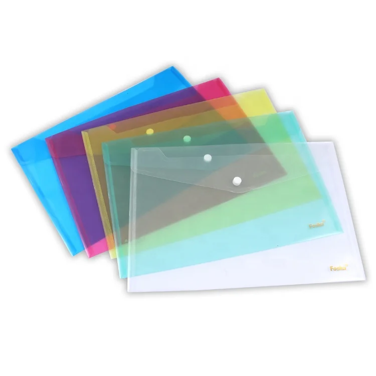 High-quality PP Plastic Corrosion Resistant 5 Colors A4 FC Size Plastic Envelope Pockets for File