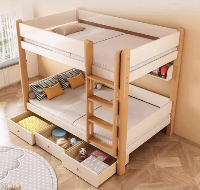 Modern Luxury Two-Layer Multifunctional Bunk Bed Full Solid Beech Wood for Children and Parents for Home and School
