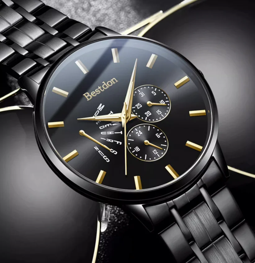 Luxury Men Sport Watch Custom LOGO Waterproof Stainless Steel Chain Sapphire Glass Multi Function Japan Quartz Movt Wristwatch