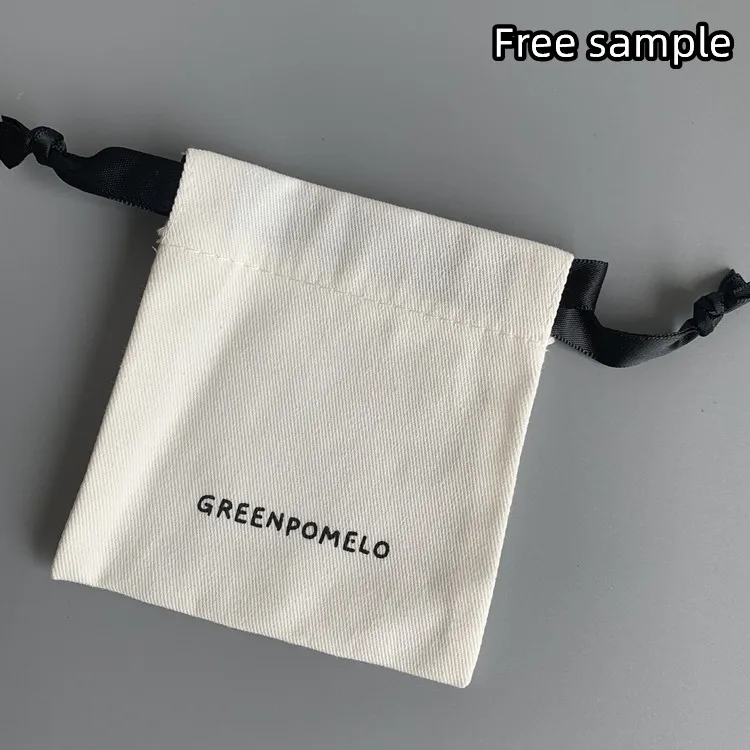 custom logo bleach white small gift dust storage packaging bag canvas jewelry pouch small canvas drawstring bag