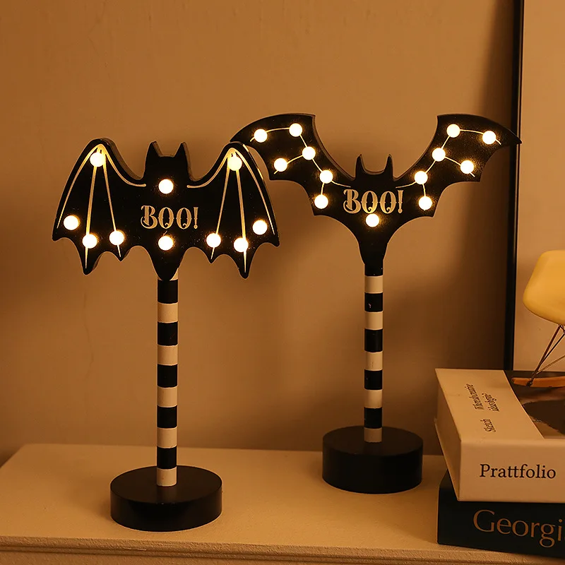 Halloween Pumpkin Light, 3D Wooden Battery Operated Decorative Floor Lights for Indoor Outdoor Party Decorations