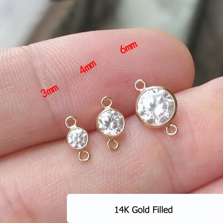 14K Gold Filled Jewelry Charm Diamond Zircon Stone charms For Necklace Jewelry Making