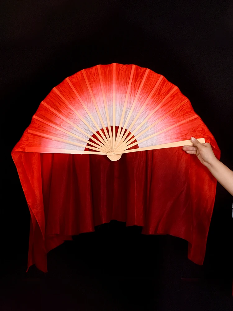 86cm(34 Inch) Chinese Folk Dance Fan Veils White Burgundy Extra Long Flowy Silk Veil One Pair New Year Event Folk Yangko Costume