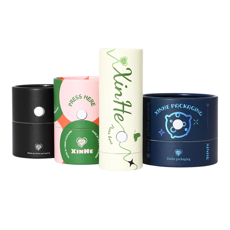 Wholesale Custom Logo Luxury Cosmetic Black Cardboard Packaging Cylinder Around Paper Tube Packaging Gift Box