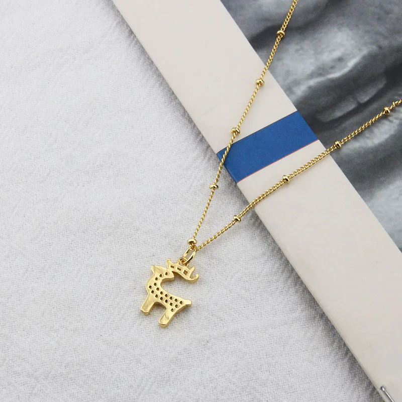 ins new product diamond lucky elk male and female copper and gold diy animal deer necklace
