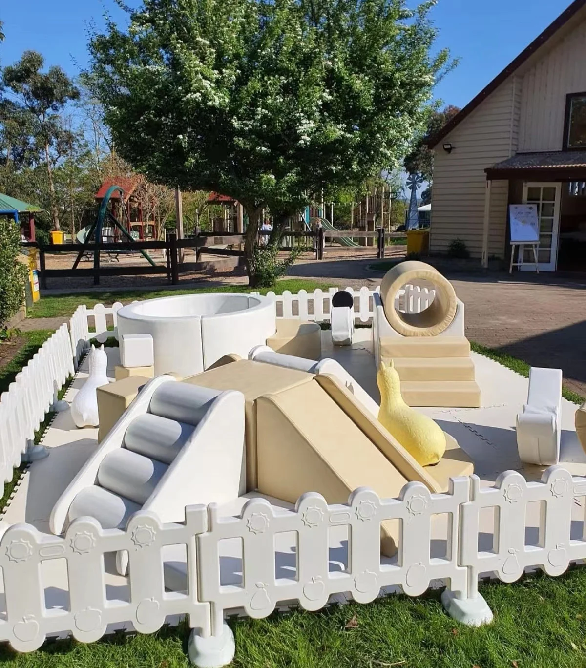 Soft play equipment set neutral color pink soft play equipment kids soft play package