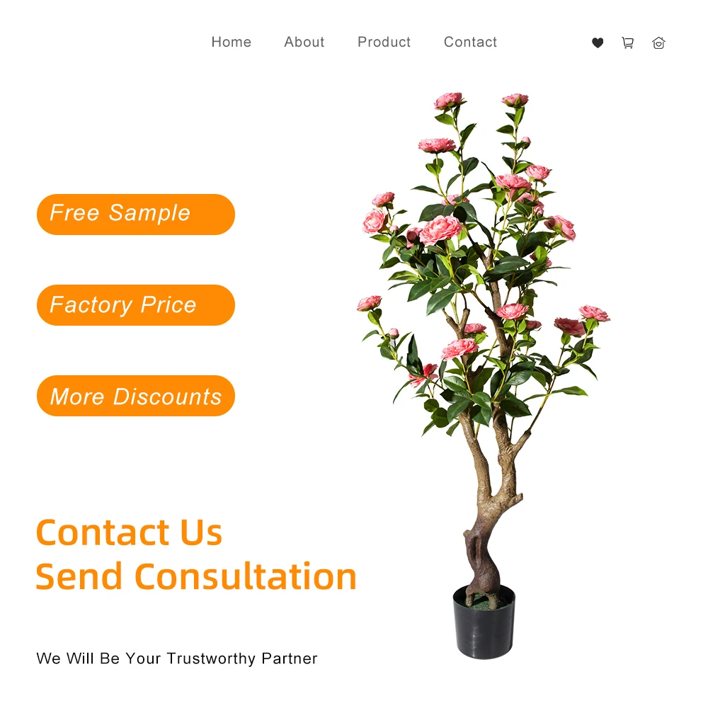 PZ-4-83/84 High Quality Topiary Flower Plant in Black Pot Artificial Blooming Camellia Floral Tree for Indoor Outdoor Decor