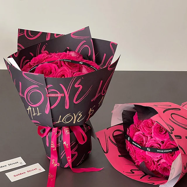 LOVE rose bouquet wrap paper packaging Valentines day gift florist thick fresh flower wrapping paper
