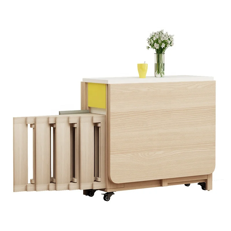 Movable and foldable wooden square dining table for dining room