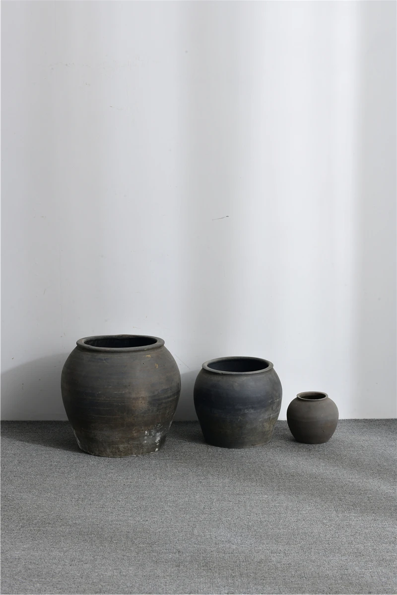 chinese antique pottery pots old original shanxi flower pots grey clay pots