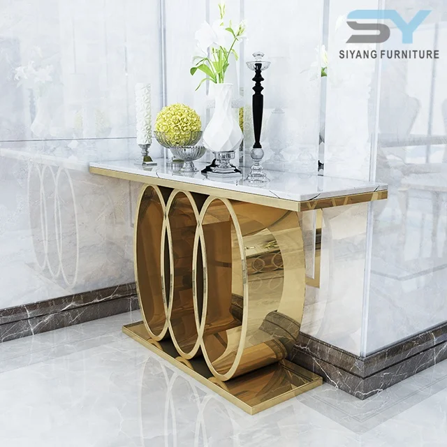 2022 Latest Modern Fashionable Marble Console Table With Stainless Steel Frame