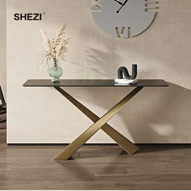 SHEZI Nordic style stainless steel furniture home use table gold color console table