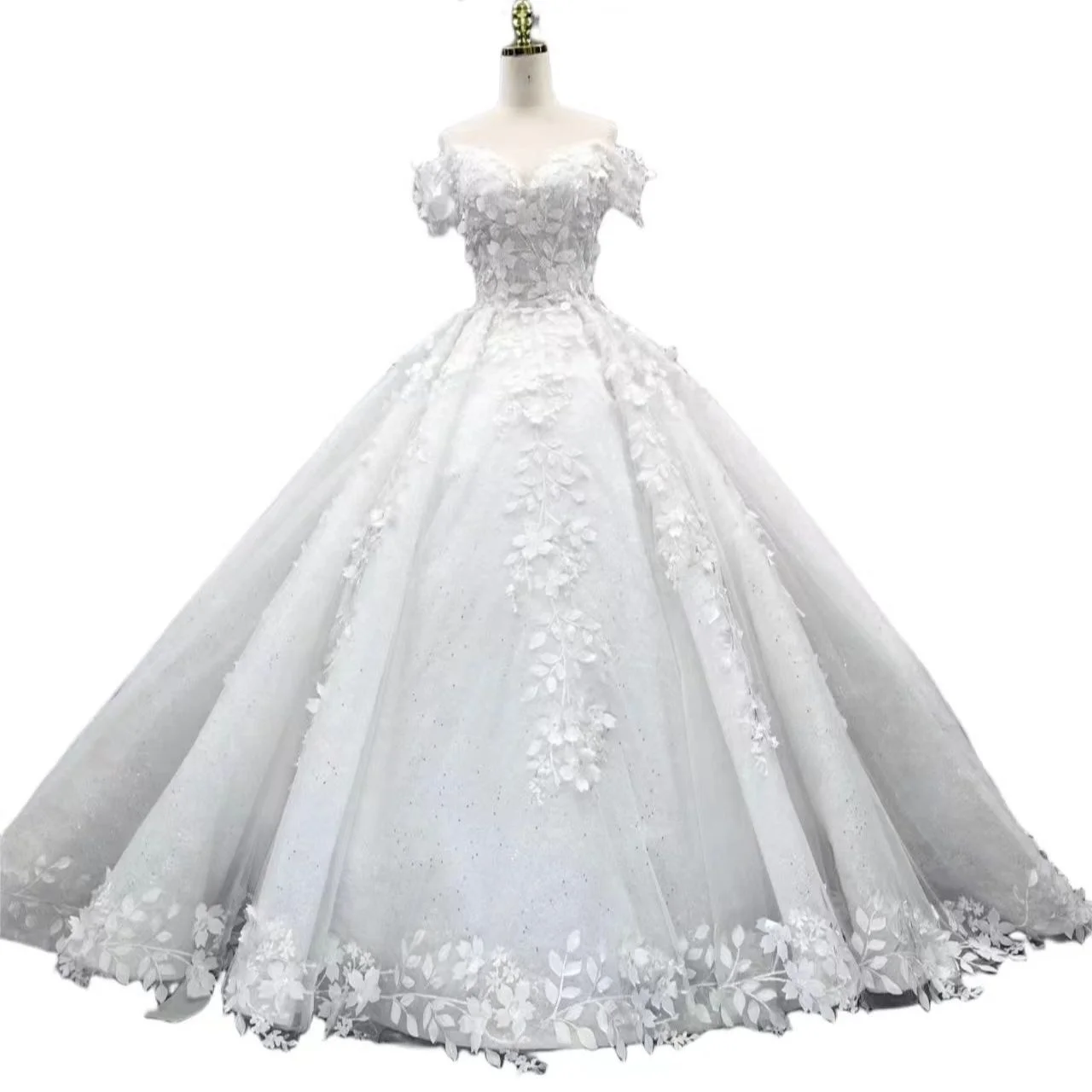 2023 High Quality Off Shoulder Ball Gown 3D flowers lace Wedding Bridal Dress for pakistani women