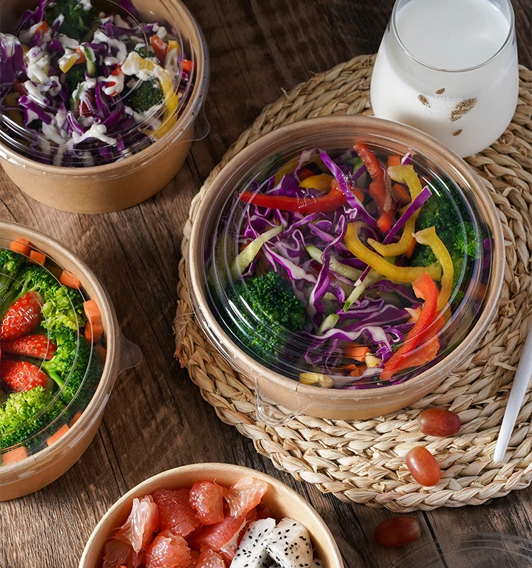 36Oz/1100ML Disposable Eco Friendly Takeaway Kraft Paper Bowl With Lid For Food And Ice Cream Packaging