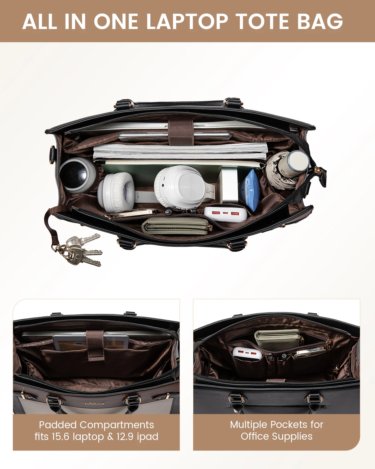 LOVEVOOK wholesale custom Work Business Briefcase for women office travel purses and handbags ladies 15.6 17in laptop tote bags