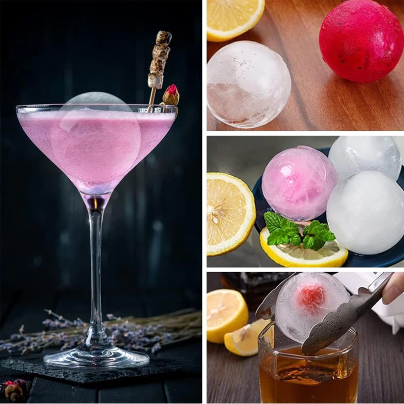 Ice Ball Mold Round Ice Cube Tray With Lid & Bin Black 6 Grids Whiskey Cocktail Easy To Demould Spherical Round Ball Ice Tray
