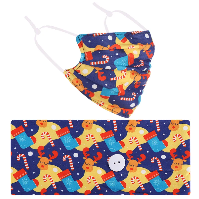 
hot selling new button ear protect elastic hair band American style Halloween Christmas Printing headband mask set 