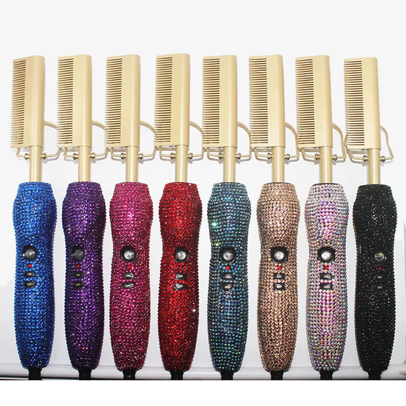 bling sparkle crystal beaded electric magic hot combs hair straightener comb