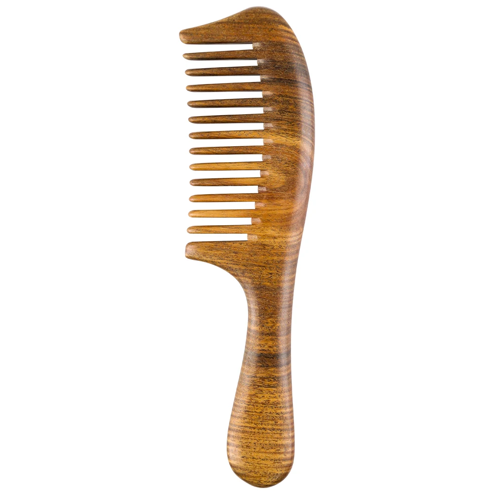 Eco-Friendly Anti-Static Green Sandalwood Hair Brush Handmade Custom Wide Tooth Natural Hair Detangling Wooden Comb