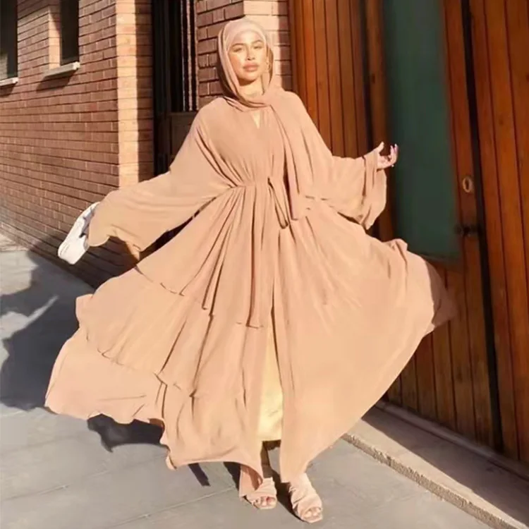 3 Layers Chiffon Eid Abayah Islam Dubai Turkey Islamic Clothing Abaya Dress For Muslim Ladies New Fashion 2023