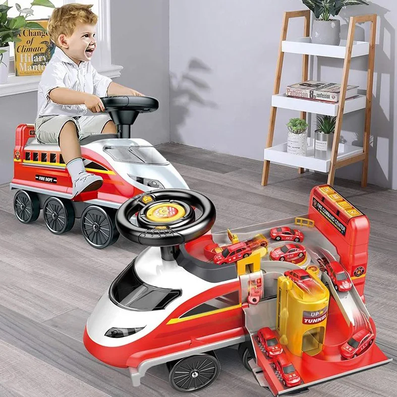 Hot Sale 2 In 1 Sliding Car Toy Children Fire Truck Ride On Car Toys Race Track Toy Sets