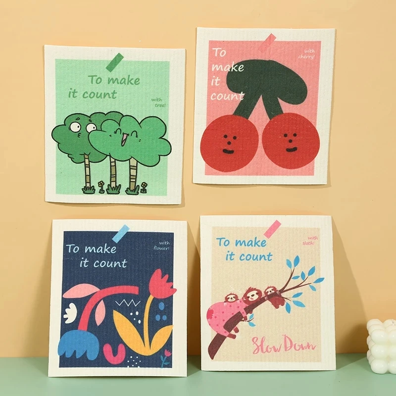 Dish Sponges Rags Absorbent Dishcloth Wood Pulp Sponge Cleaning Cloths Wet Dry Household Kitchen Rag Dishwashing Scouring Pad