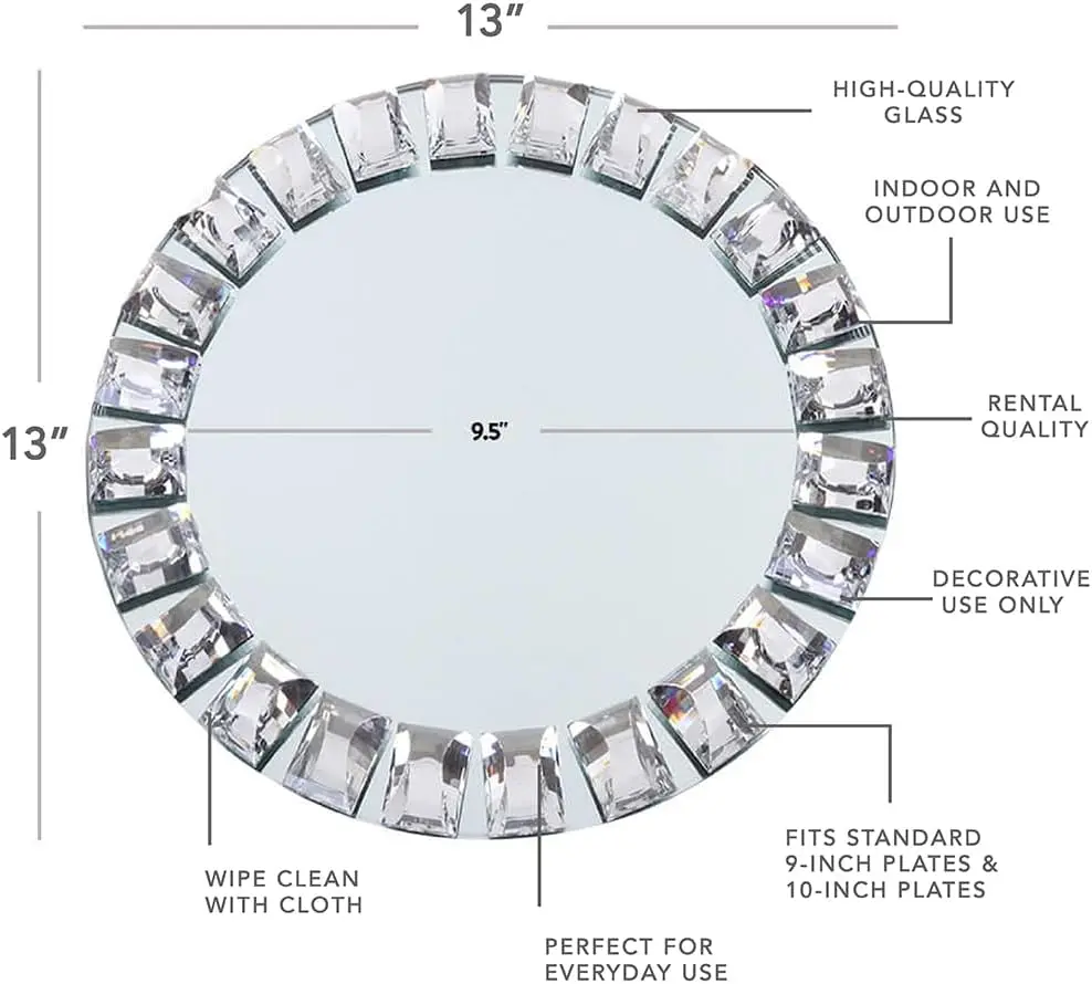 Wholesale custom logo color packing Mirror Charger Plates  13inch Silver Mirrored Glass Charger Plates Place Settings Rental