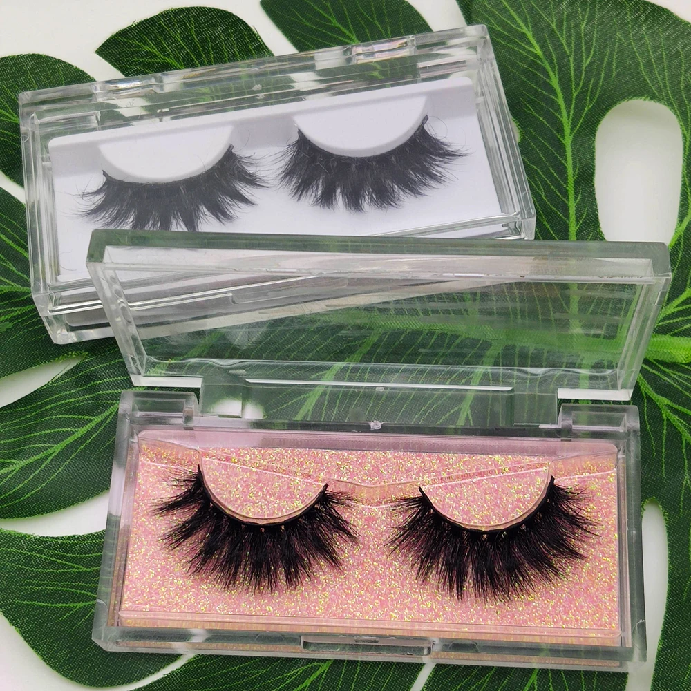25mm Dramatic False Eyelashes Acrylic Lash Case Lashes Clear Eyelash Case Plastic Lashes Case with Customized Logo Hand Made Fur