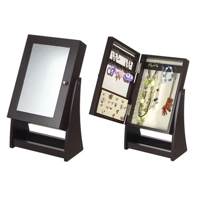 
Мини напольный зеркальный шкаф для ювелирных изделий китайская деревянная мебель с двумя вертикальными опорами и одной основой и классическим дизайном 