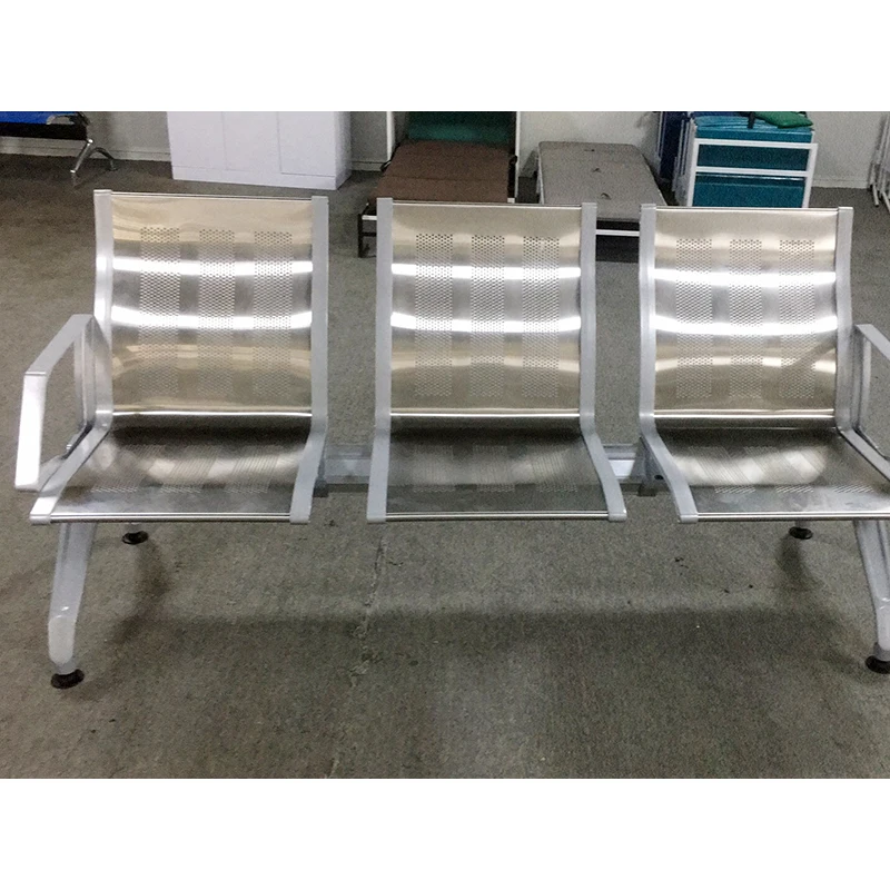 New Arrival Bank Station Public Hospital Waiting Conference Room Bench Triangle Chair 1-5 Seat Silver Airport Steel Chair