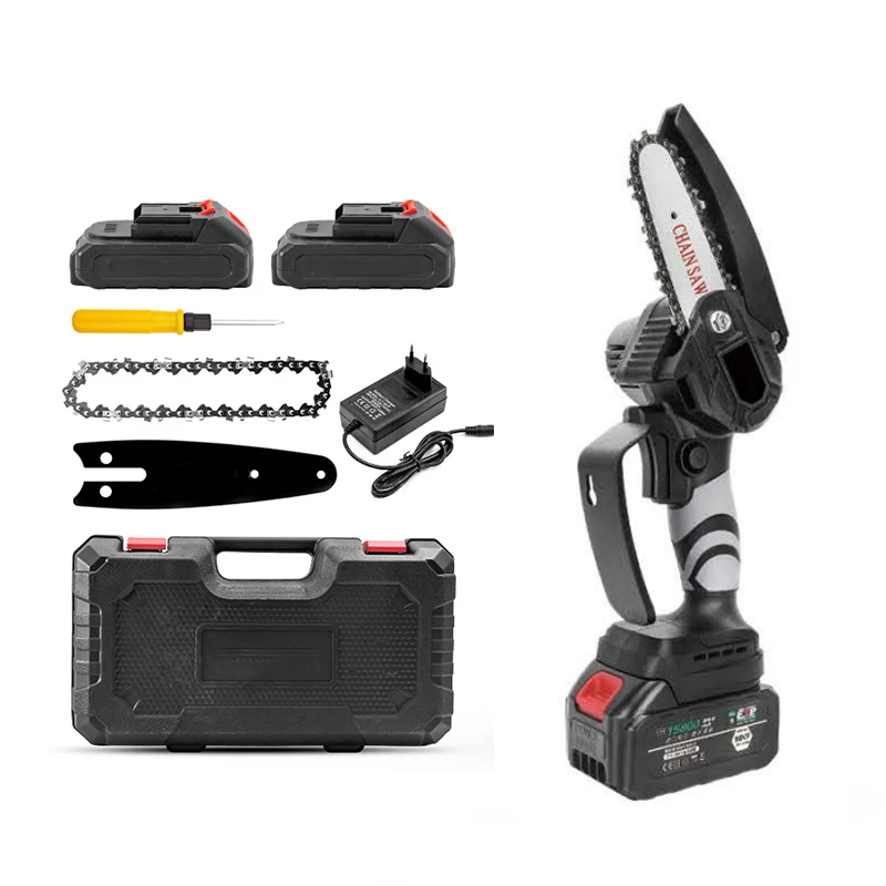 Mini Chainsaw 6-Inch with 2 Battery, Cordless power chain saws with Security Lock, Handheld Small Chainsaw for Wood Cutting Tree