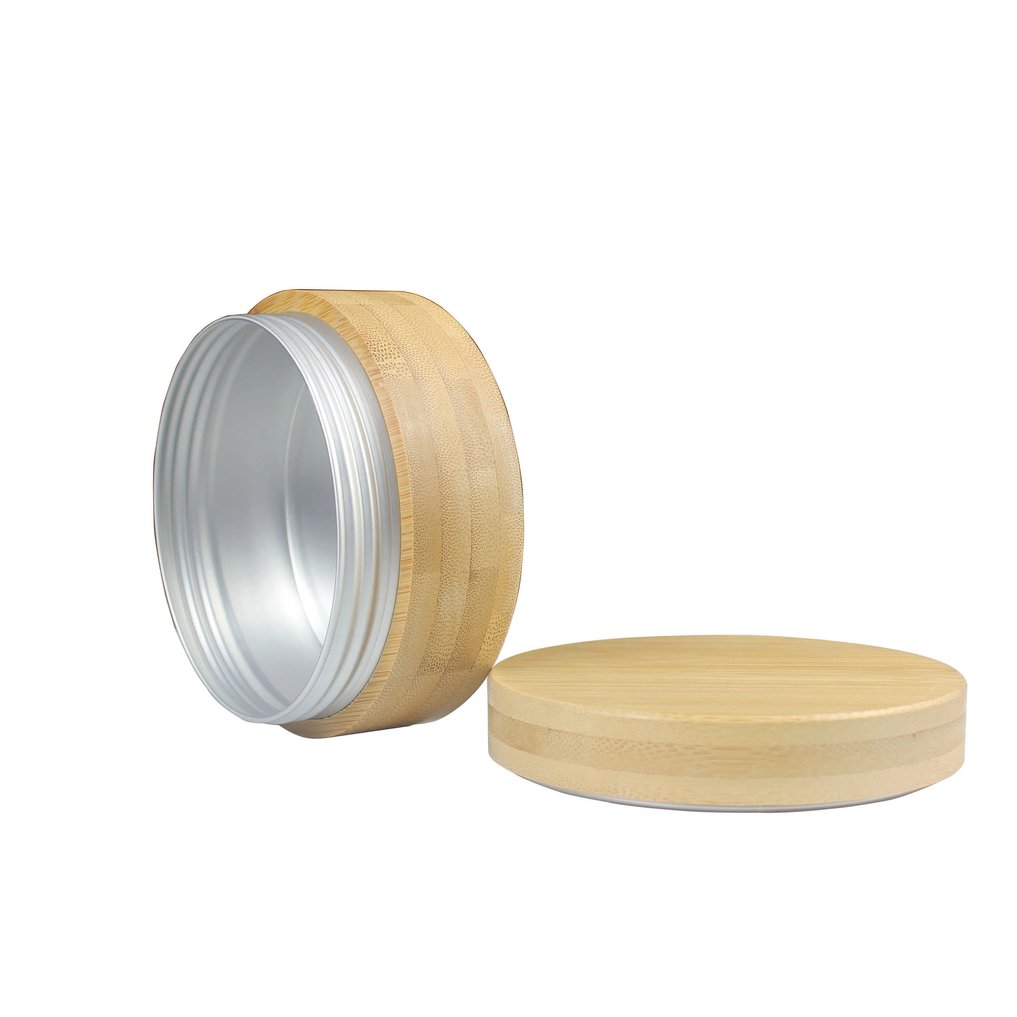 Hot Sale Luxury Cosmetic Cream Container 250g Natural bamboo aluminum jar with fast deliver ABJ--009C