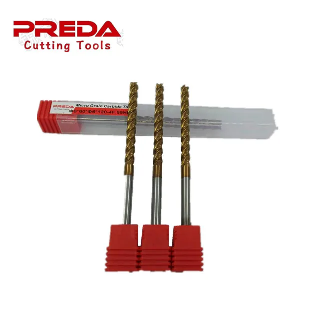 3/4Flutes solid carbide long length bronze coating HRC55 end mills for CNC process