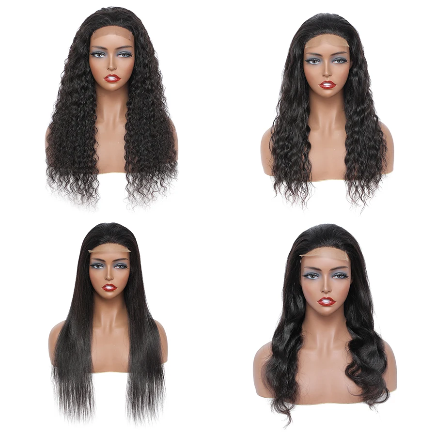 Дешевые бразильские человеческие волосы 4x4 парики шнурка для женщин прямые тела вода глубокая волна кутикулы выровненные человеческие волосы кружева передние парики