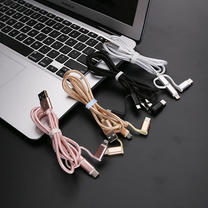 Factory Price 3ft Nylon Braid Multi Universal Charging Cord 3 in 1 Data Charging USB Cable