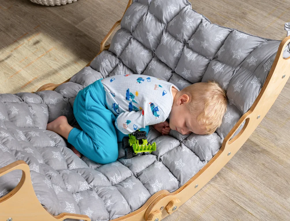 W166 Large Climbing Foldable Arch with Pillow, Montessori arch rocker with rock ramp and slide, arch rocker cushion