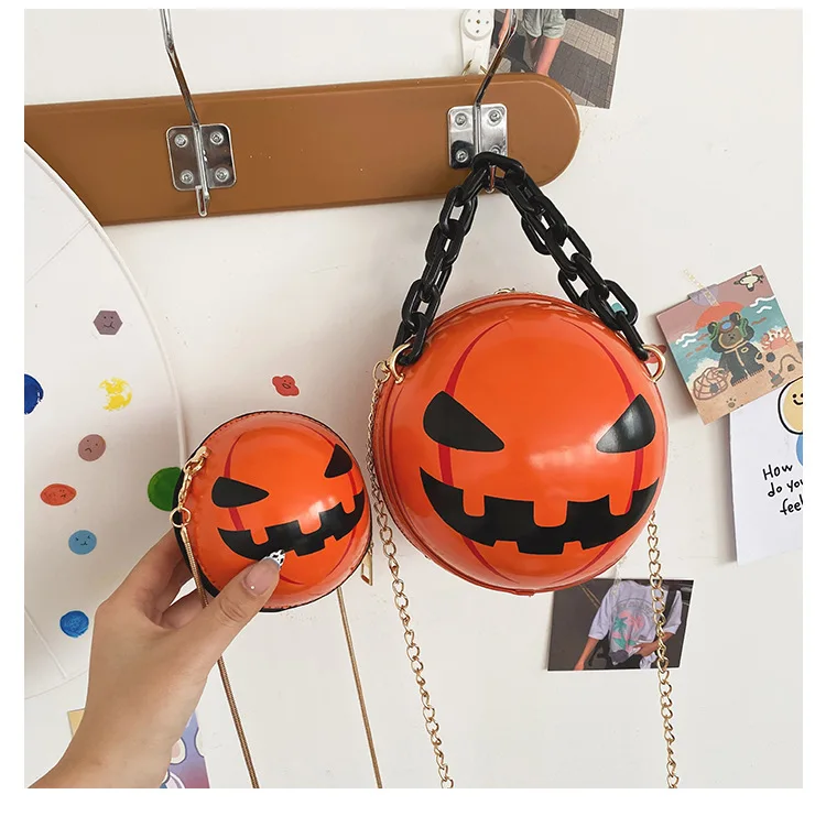Wholesale Two Size Basketball Pumpkin Kids Crossbody Coin Halloween Purse