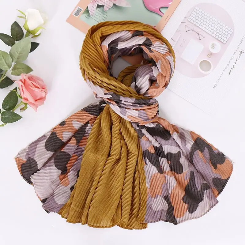High quality print crinkle cotton hijab cotton viscose Muslim large cotton scarf other scarves women