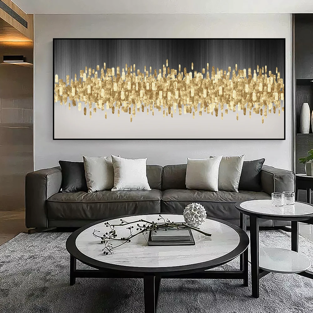 Factory wholesale large size gold foil oil painting abstract canvas wall art for home living room decoration