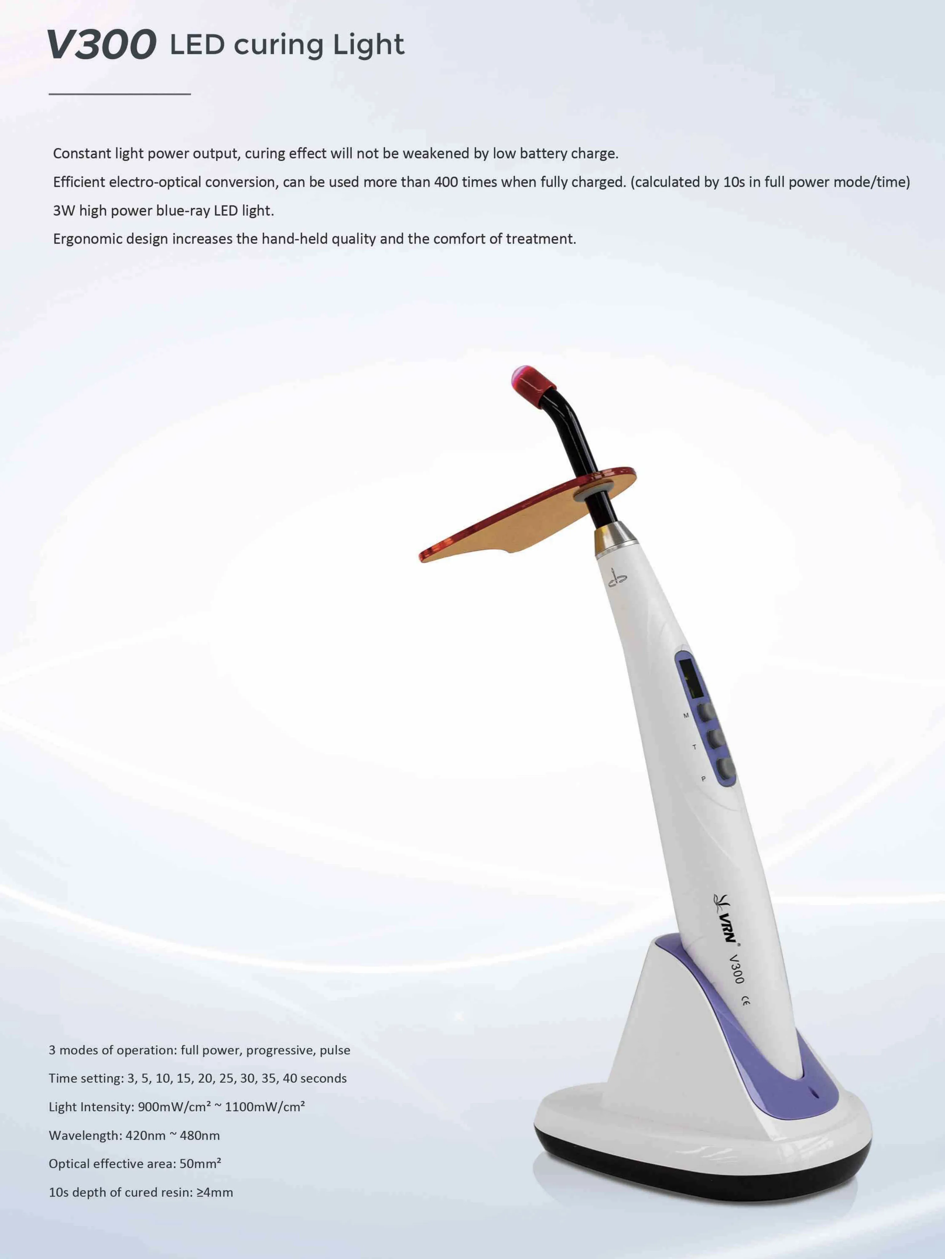 CE Approved VRN V300 Wireless 5 Seconds Curing Led Lamp 5W Dental Light Cure Unit Light