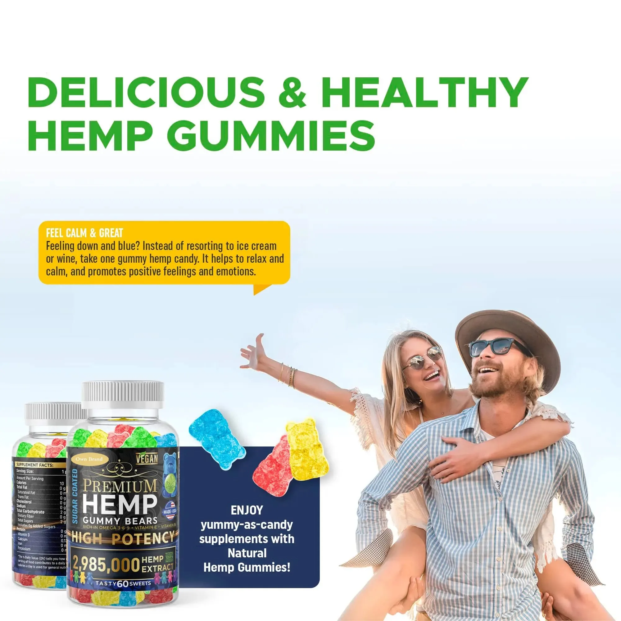 Hot Sale Fruity Gummy Bear Hemp Oil Gummies Sugar-Coated Natural Hemp Candy Supplements With Vitamins B E