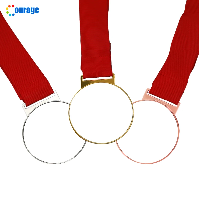Football Sport Souvenir Gift Blank Gold Silver Bronze Plating Sublimation Blanks Medals with Red Ribbon